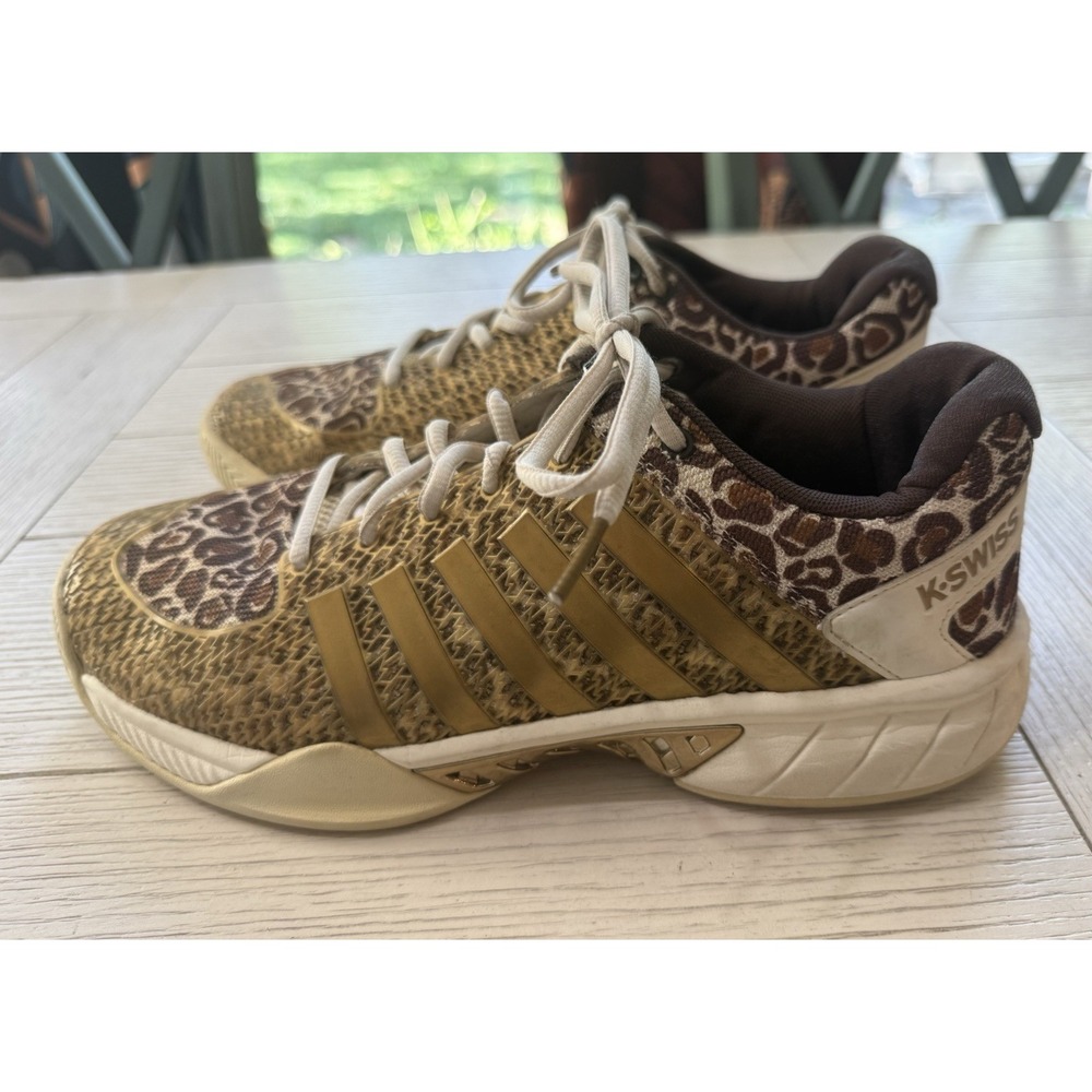 K-Swiss Express Light Pickleball Court Sneakers Women 10 Leopard Print Gold Shoe